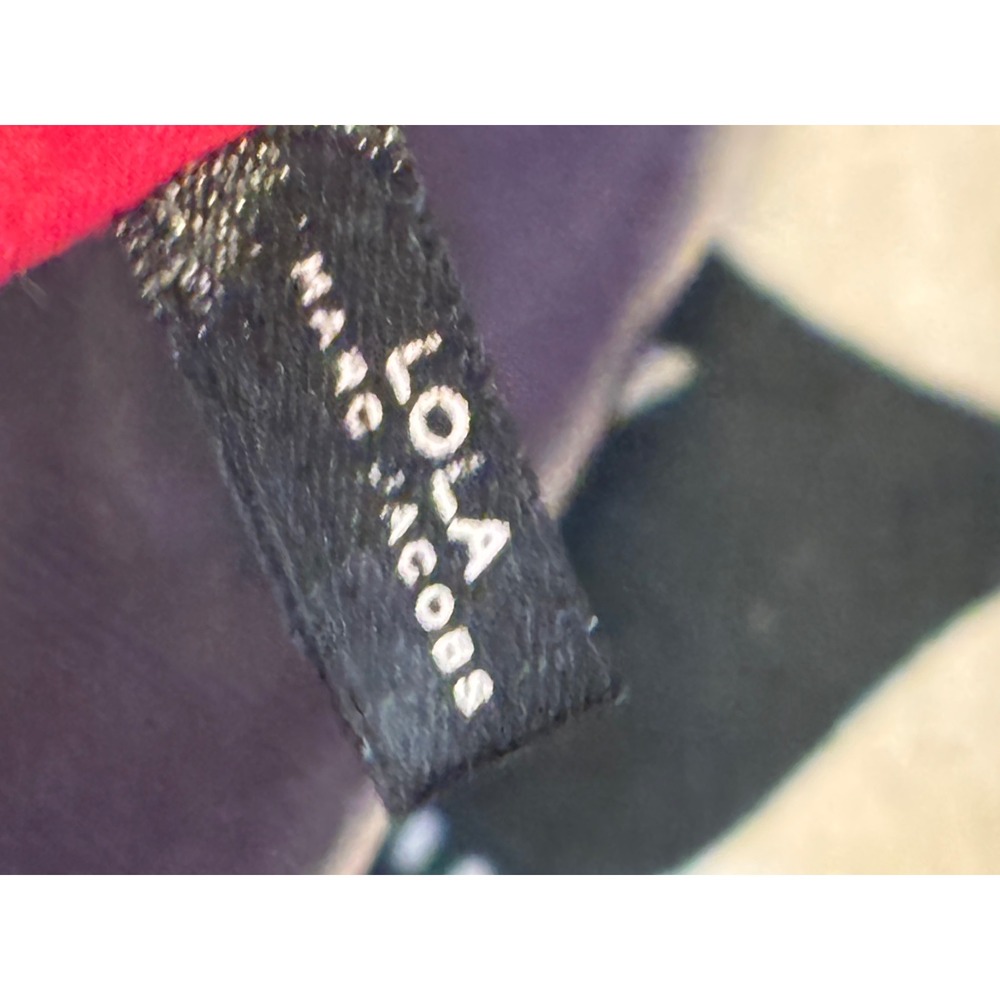 Lola Marc Jacobs Purple Metallic Coated Canvas Tote Bag Red Lining Flower Charm - Picture 7 of 8